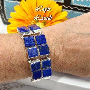 Lapis Lazuli Bracelet Natural Gemstone 925 Silver Handmade Large Ethnic Bohemian